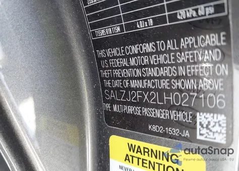 2020 Land Rover Range Rover Evoque S z USA, uszkodzony, nr VIN SALZJ2FX2LH027106